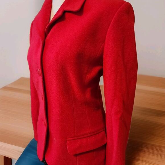80s Harve' Bernard Red Wool Power Blazer Jacket Shoulder Pads Pockets Women's 10 - Picture 6 of 12